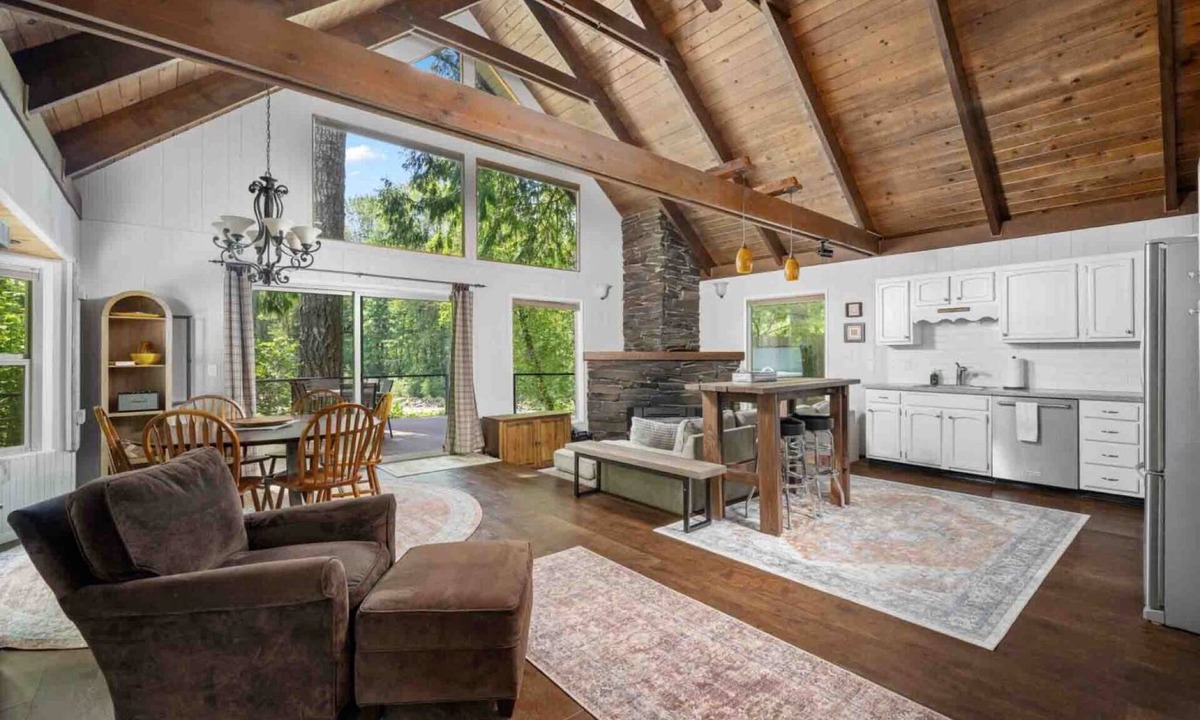 Mount Hood Village House | Riverside Retreat with Hot Tub & Deck | Peaceful Escape on the Sandy River in the Pines