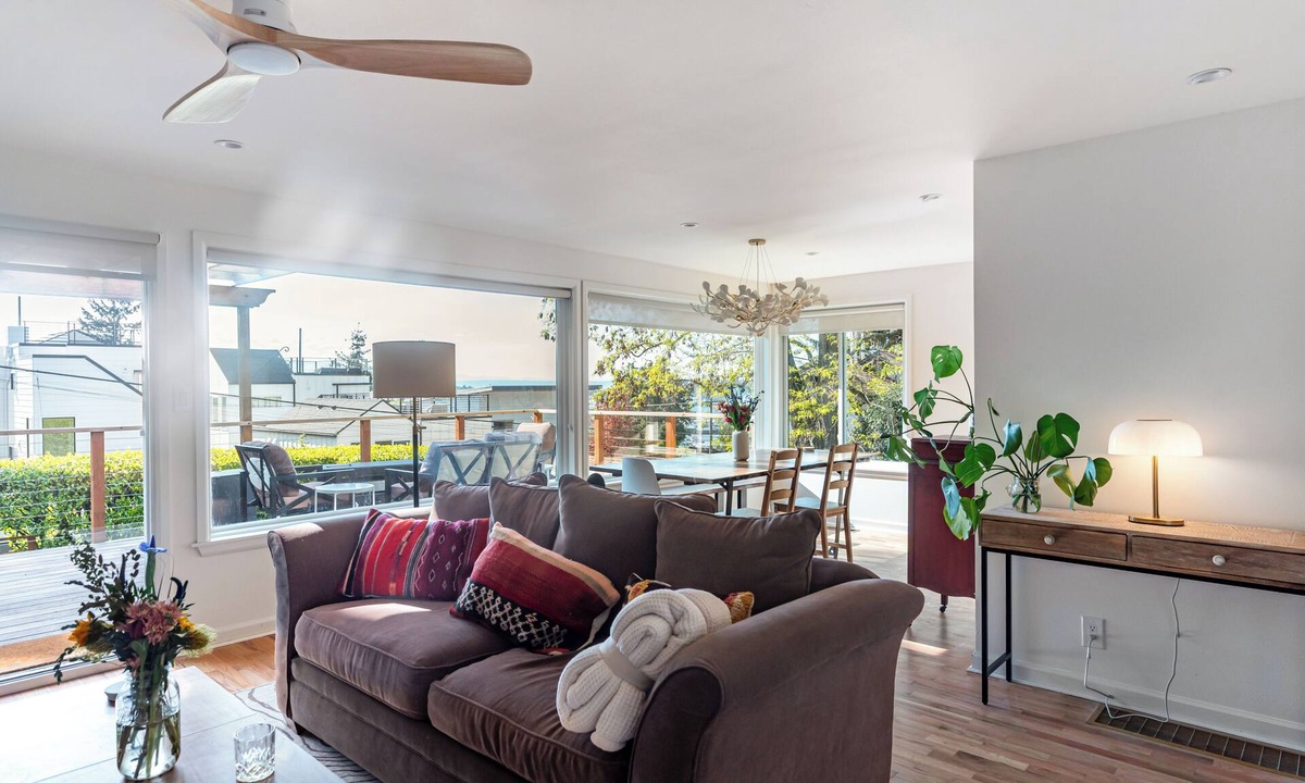 North Queen Anne House | Water and Mountain Views, 2 Kitchens, 2 Decks, Sunny Hilltop Retreat, Sleeps 11