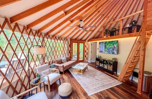 Carson Cabin | Modern Forest Yurt with Firepit & Skylit Dome near Carson, Washington