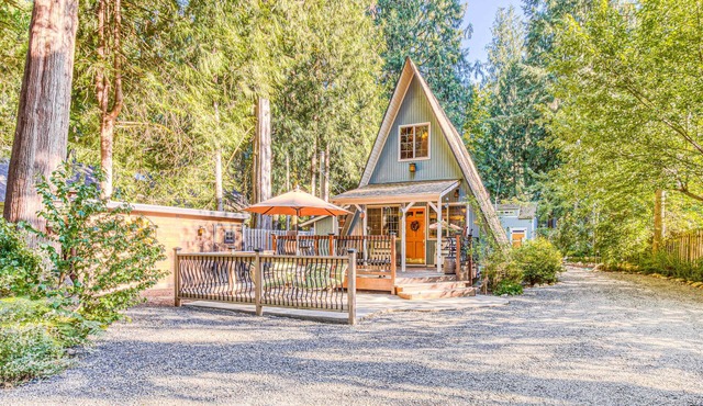 Adorable A-frame cabin withnearby river access, game room, wood stove, firepit