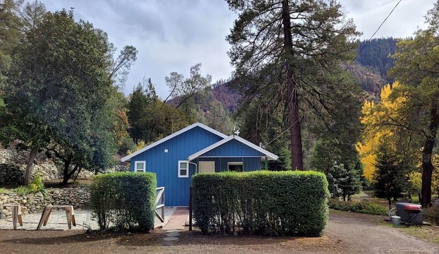 Beautiful Blue Cabin Nestled on a Hill with Beautiful Mountain Views for a Relaxing Getaway by the Trinity River in California