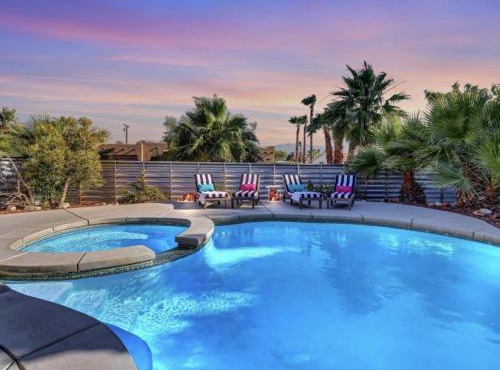 Dive into Desert Wonderland Pool, Spa, Fire Pit