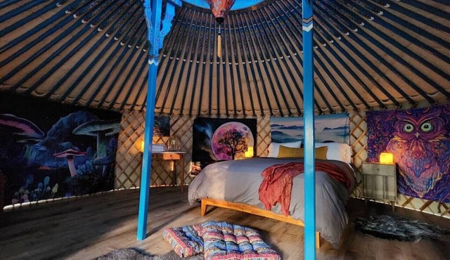 Soul Yurt · Largest Yurt · Hobbit Door · Cathedral Interior · Sleeps 3