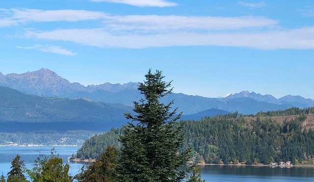 Spacious A-frame w/mountain & water views, New Hot Tub, AC, Fireplace, W/D